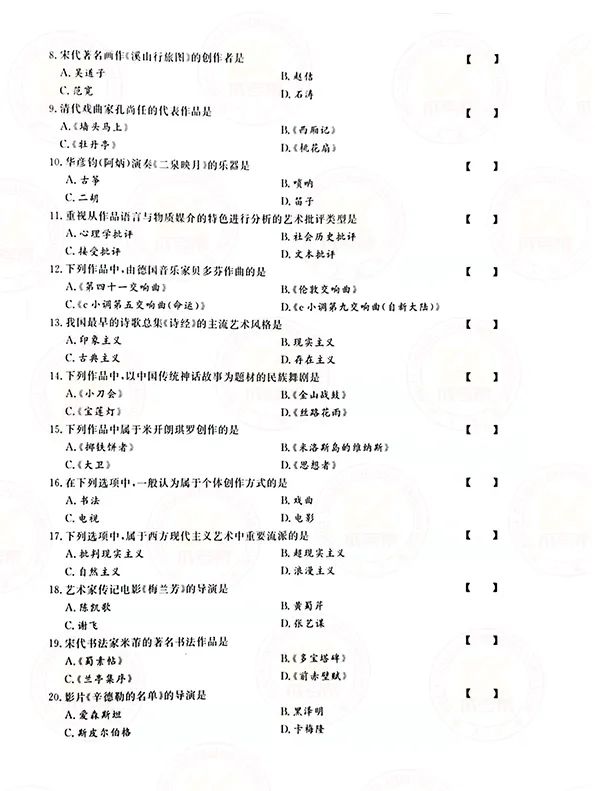 2021年贵州成人高考专升本艺术概论考试真题及答案与解析2