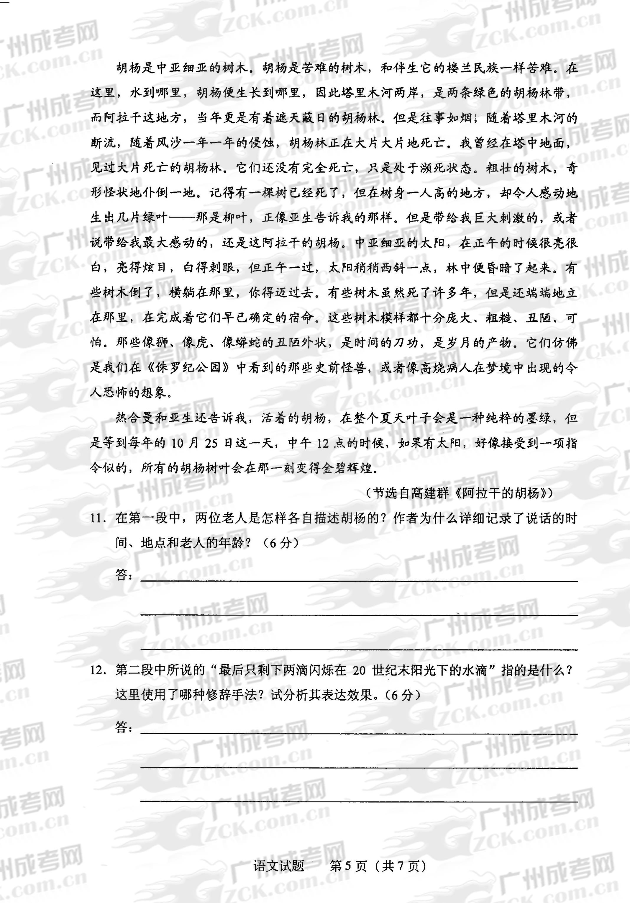 成人高考2013年统一考试语文试题(5)