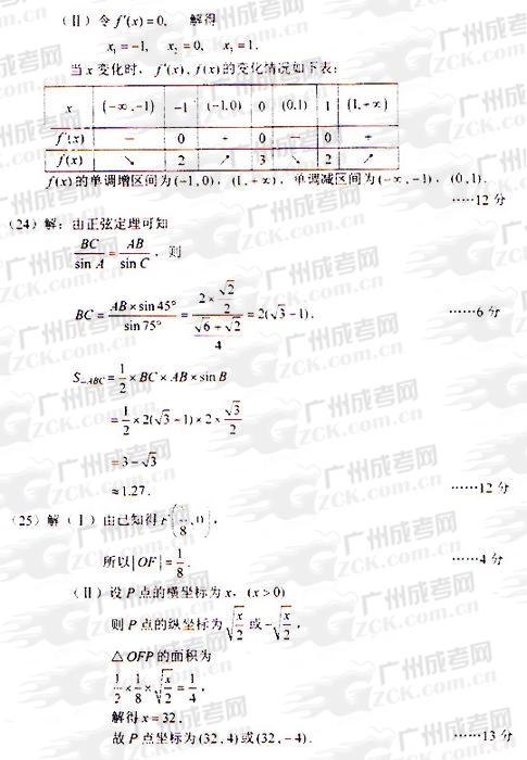 成人高考2009年统一考试数学（理）试题答案及评(图2)