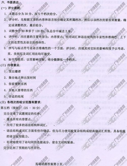 贵州省成人高考2014年统一考试英语真题A卷参考答案