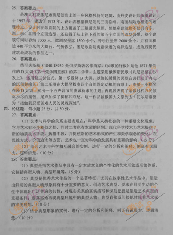 2012年成人高考专升本《艺术概论》试题及答案(5)