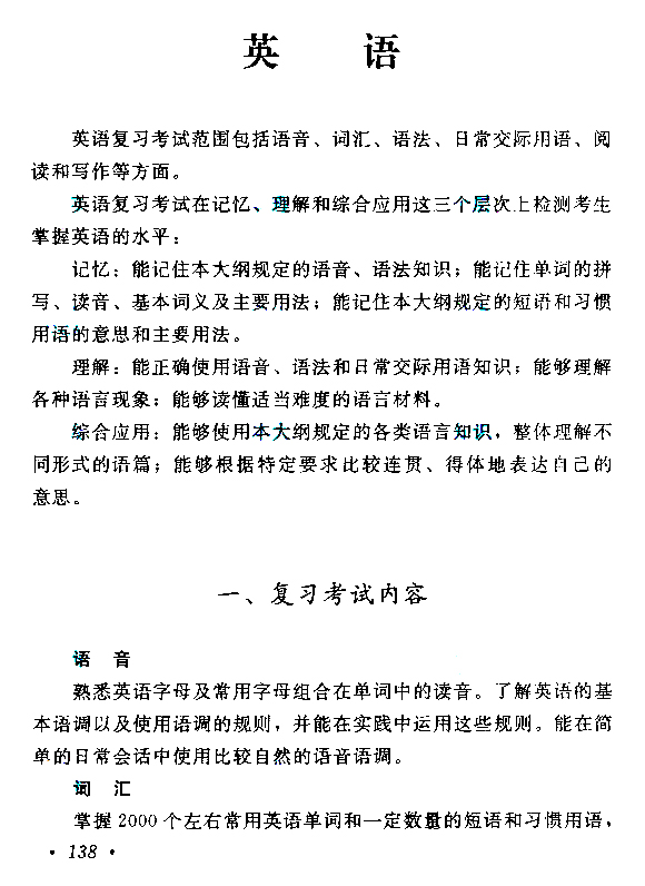 2019年贵州成人高考高起点英语考试大纲(1)