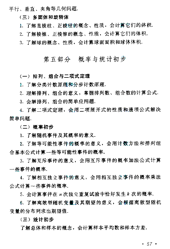 2019年贵州成人高考高起点数学考试大纲(7)