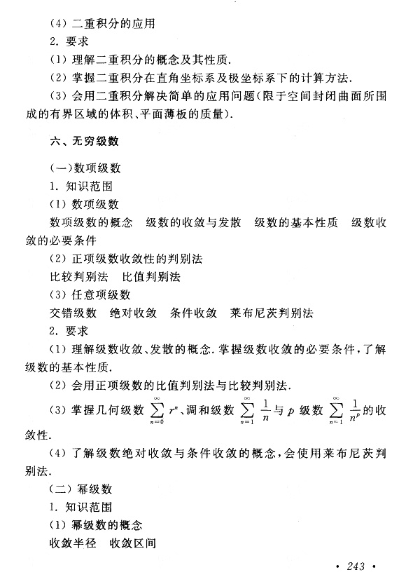 2019年贵州成人高考专升本高等数学（一）考试大纲(8)